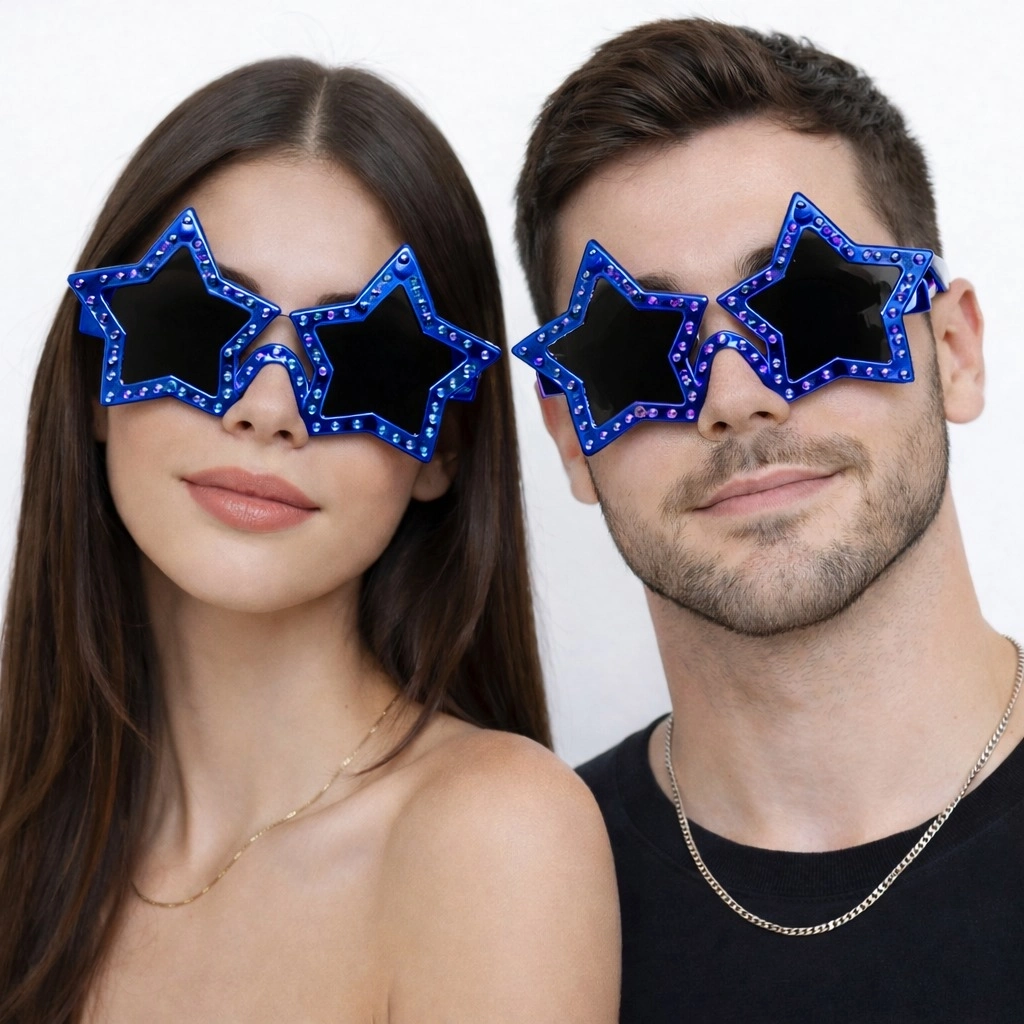 Mavi Renk Disko Yıldızı Retro Parti Gözlüğü 16x7 Cm - Lisinya