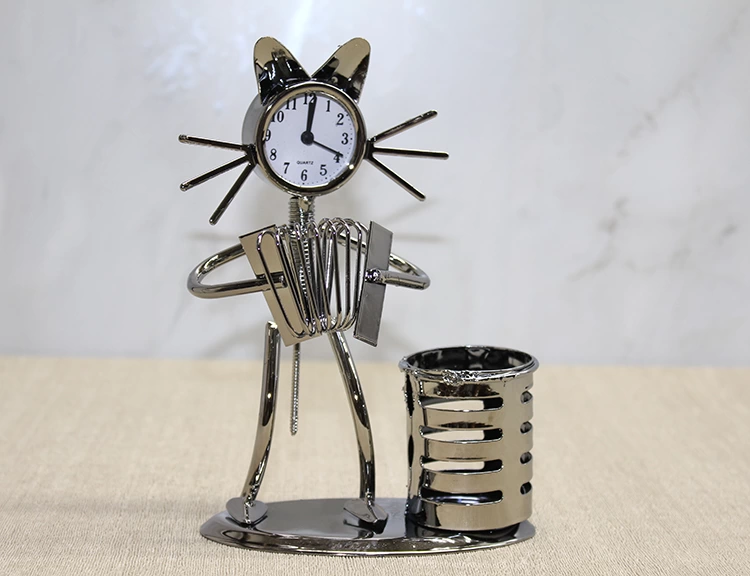 Metal Akordiyon Çalan Kedi Müzisyen Saat Ve Kalemlik Alk4344 - Lisinya