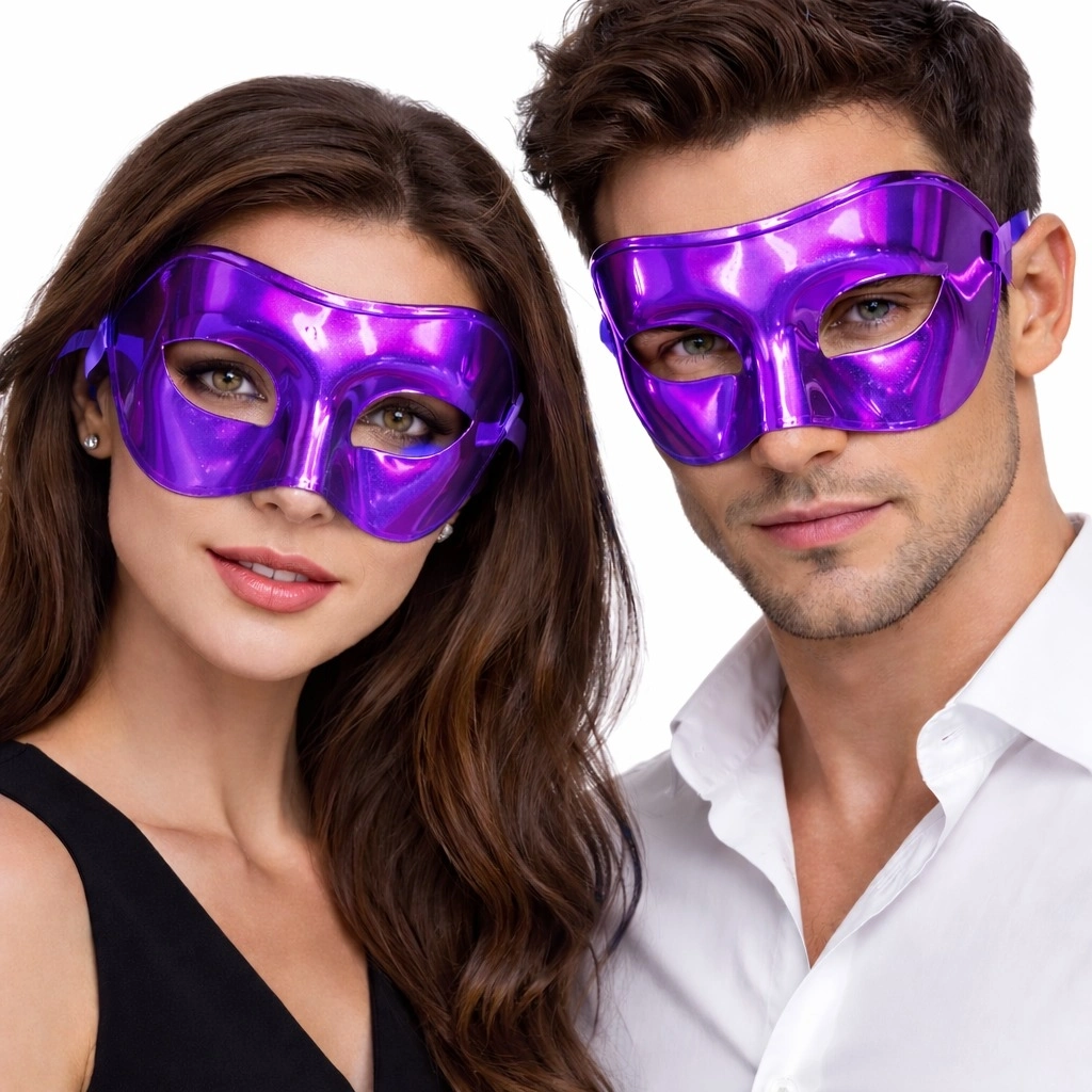 Metalize Parlak Parti Maskesi Mor Renk 16x7 Cm - Lisinya