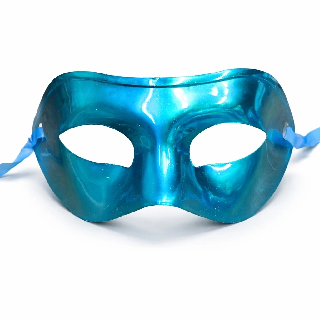 Metalize Parlak Parti Maskesi Turkuaz Mavi Renk 16x7 Cm - Lisinya