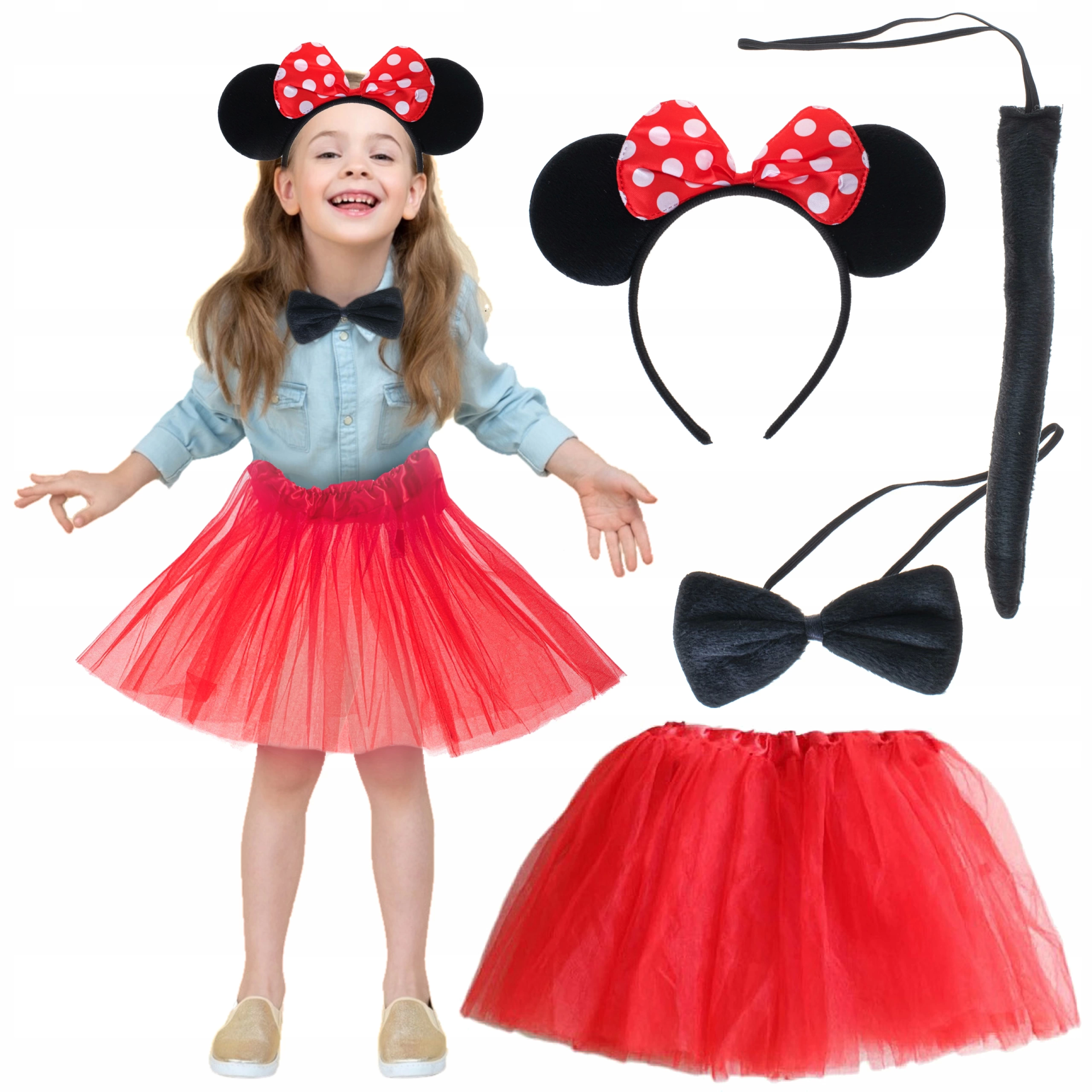 Minnie Mouse Kostüm Seti Etek Taç Kuyruk Papyon Gösteri Seti - Lisinya