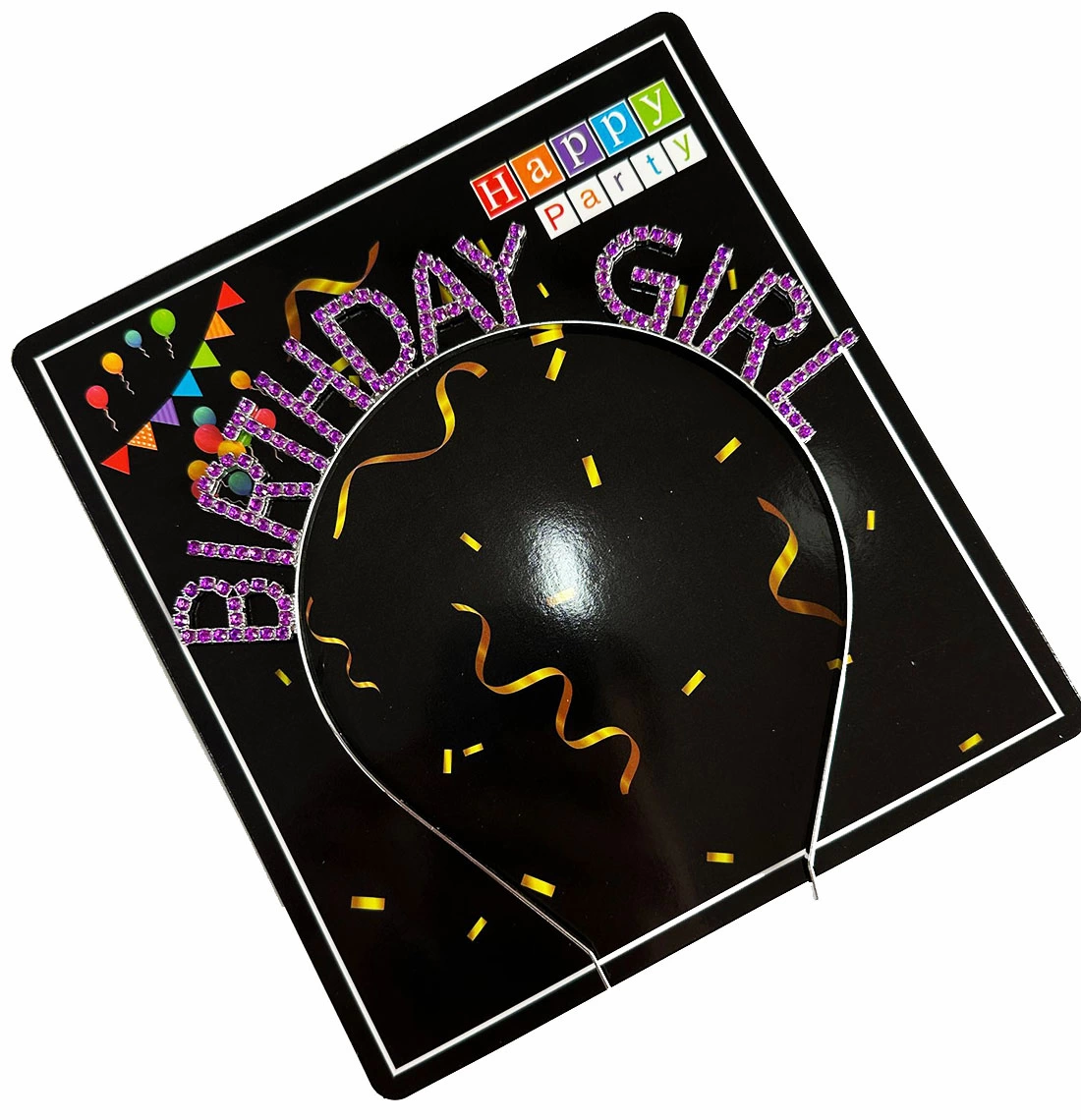 Mor Renk Kristal Taşlı Parlak Birthday Girl Yazılı Taç 16x17 Cm - Lisinya