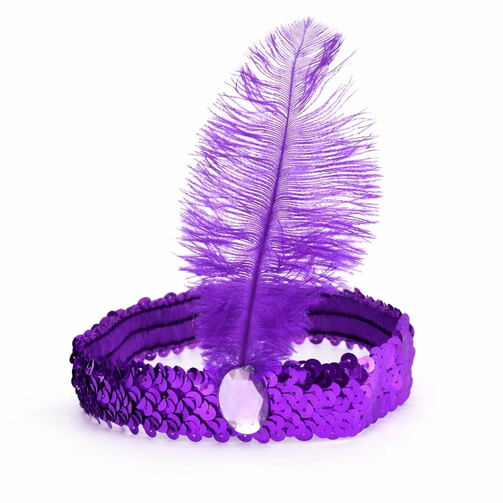 Mor Tüylü Retro Charleston Saç Bandı - 70-80-90’lar Parti Tacı - Lisinya