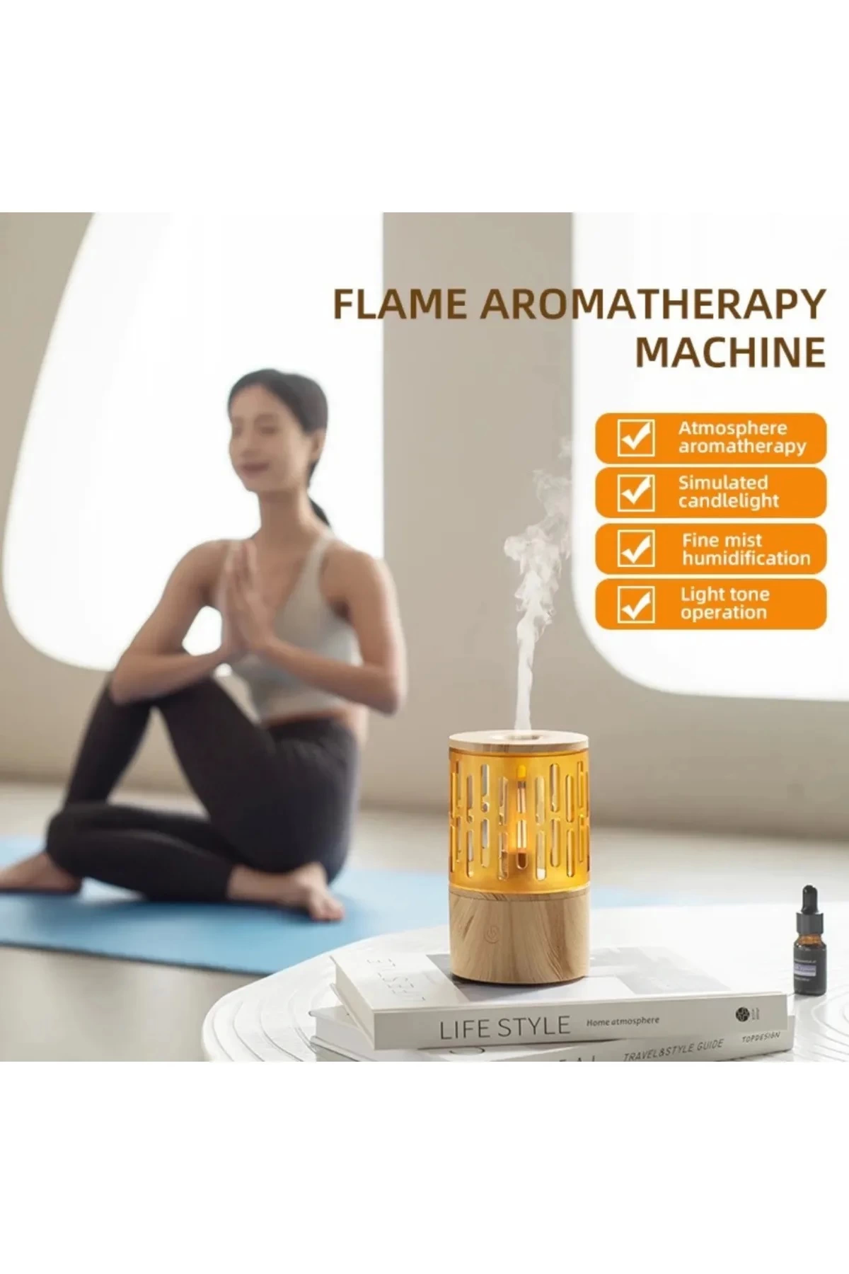 Mum Işığı Görünümlü Taşınabilir 125ml Kapasiteli Işıklı Aroma Yayıcı Hava Nemlendirici - Lisinya Mum Işığı Görünümlü Taşınabilir 125ml Kapasiteli Işıklı Aroma Yayıcı Hava Nemlendirici - Lisinya