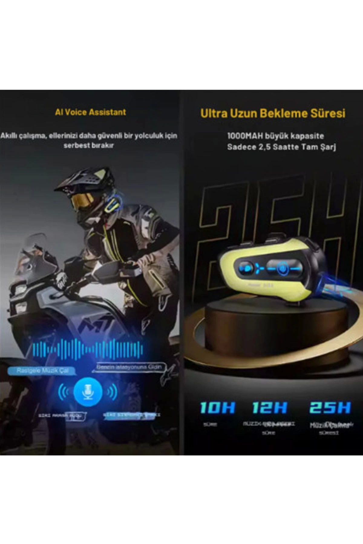 N3x Rgb Işıklı Intercom 3 Kişi Bağlantılı 1000mah Motosiklet Bluetooth Kulaklık Seti - Lisinya