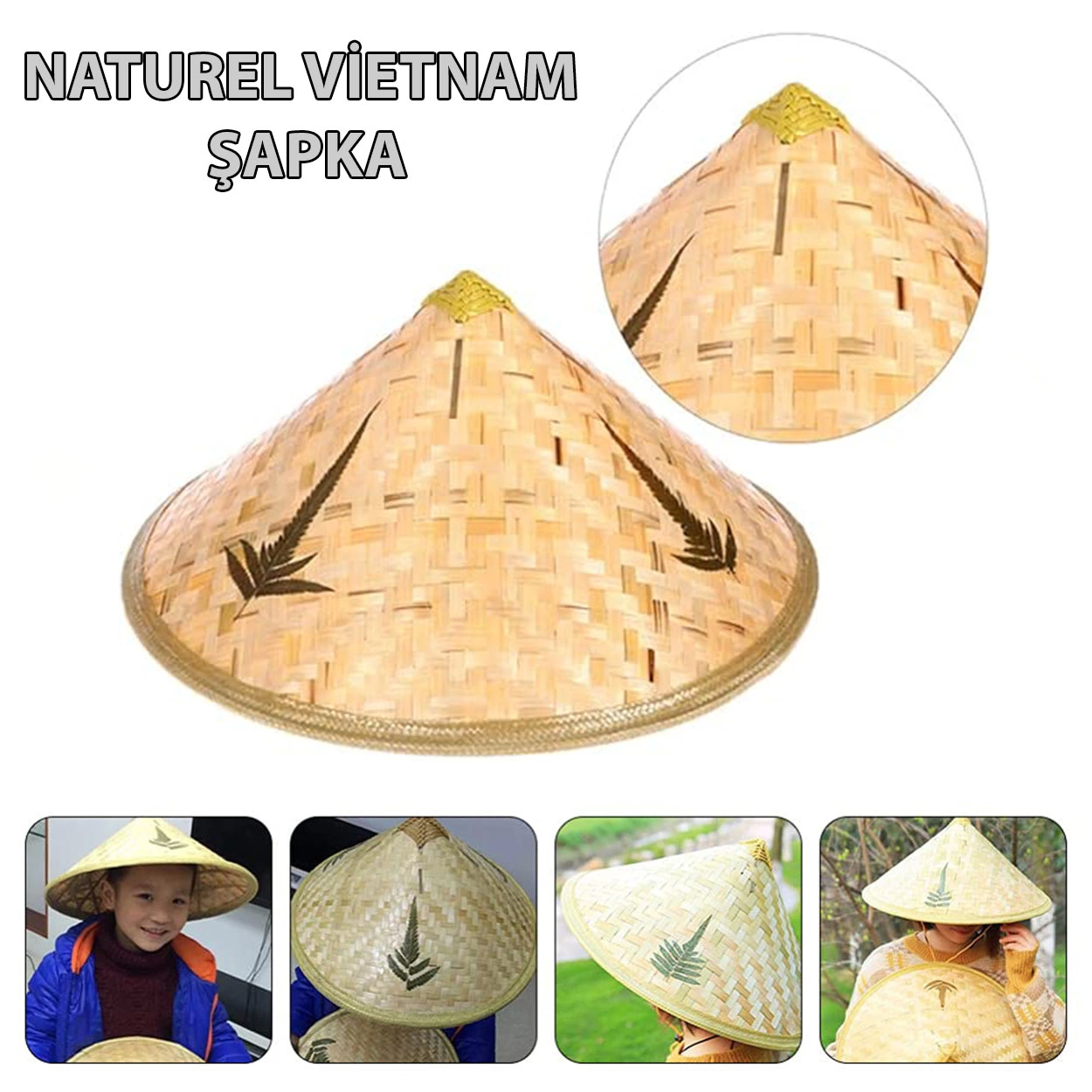 Naturel Renk Cambodia Kamboçyalı Vietnam Şapkası Pvc Hasır - Lisinya