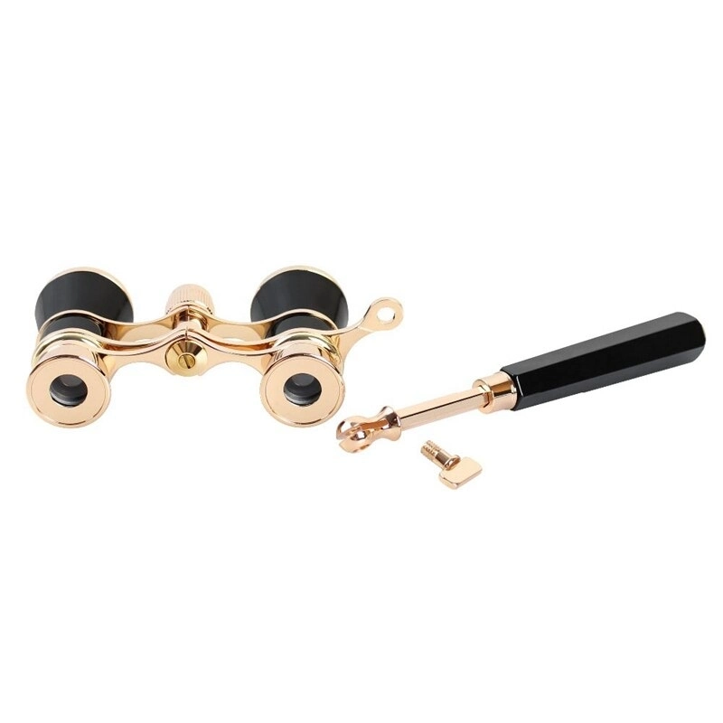 Nefis Işlemeli, Tiyatro / Opera Dürbünü 3x25 Prinç Metal Kaplamalı Retro Siyah - Lisinya