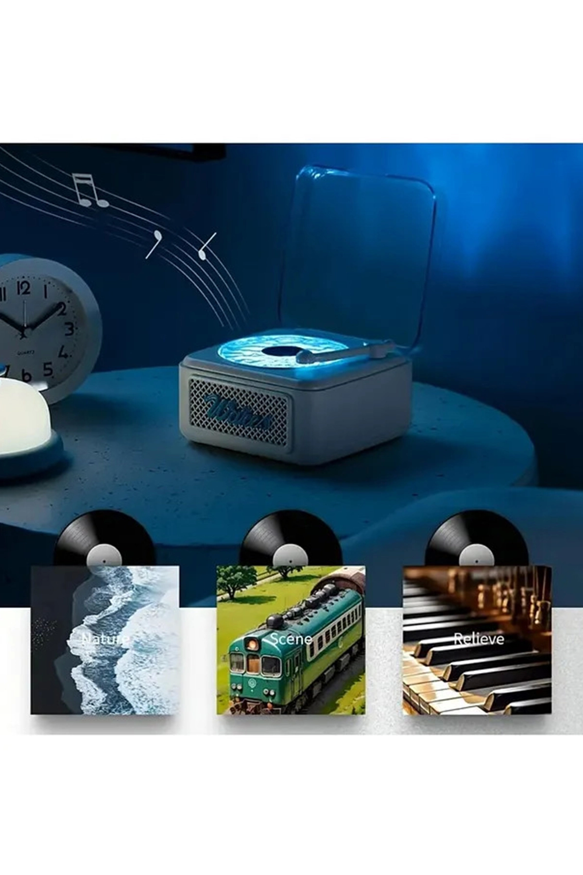 Nostalji Mini Plak Görünümlü Radyolu Bluetooth Hoparlör 3d Ses Dalgası Retro Müzik Plak Beyaz - Lisinya