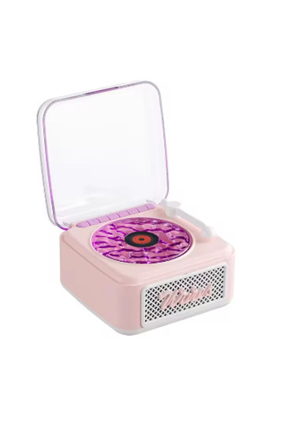 Nostalji Mini Plak Görünümlü Radyolu Bluetooth Hoparlör 3d Ses Dalgası Retro Müzik Plak Pembe - Lisinya