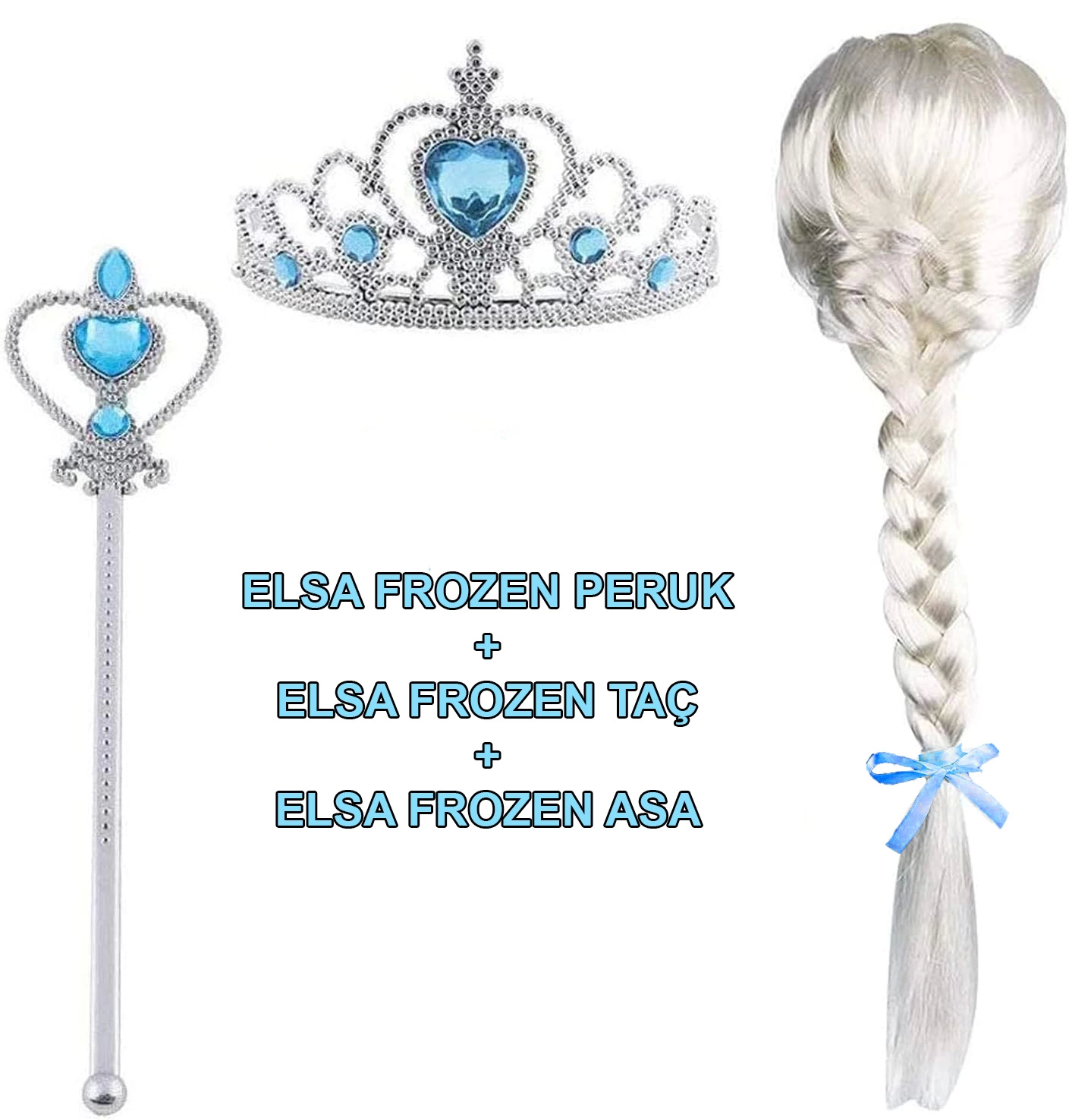 Örgülü Karlar Ülkesi Frozen Elsa Peruğu Tacı Ve Sopası Çocuk Boy - Lisinya Örgülü Karlar Ülkesi Frozen Elsa Peruğu Tacı Ve Sopası Çocuk Boy - Lisinya