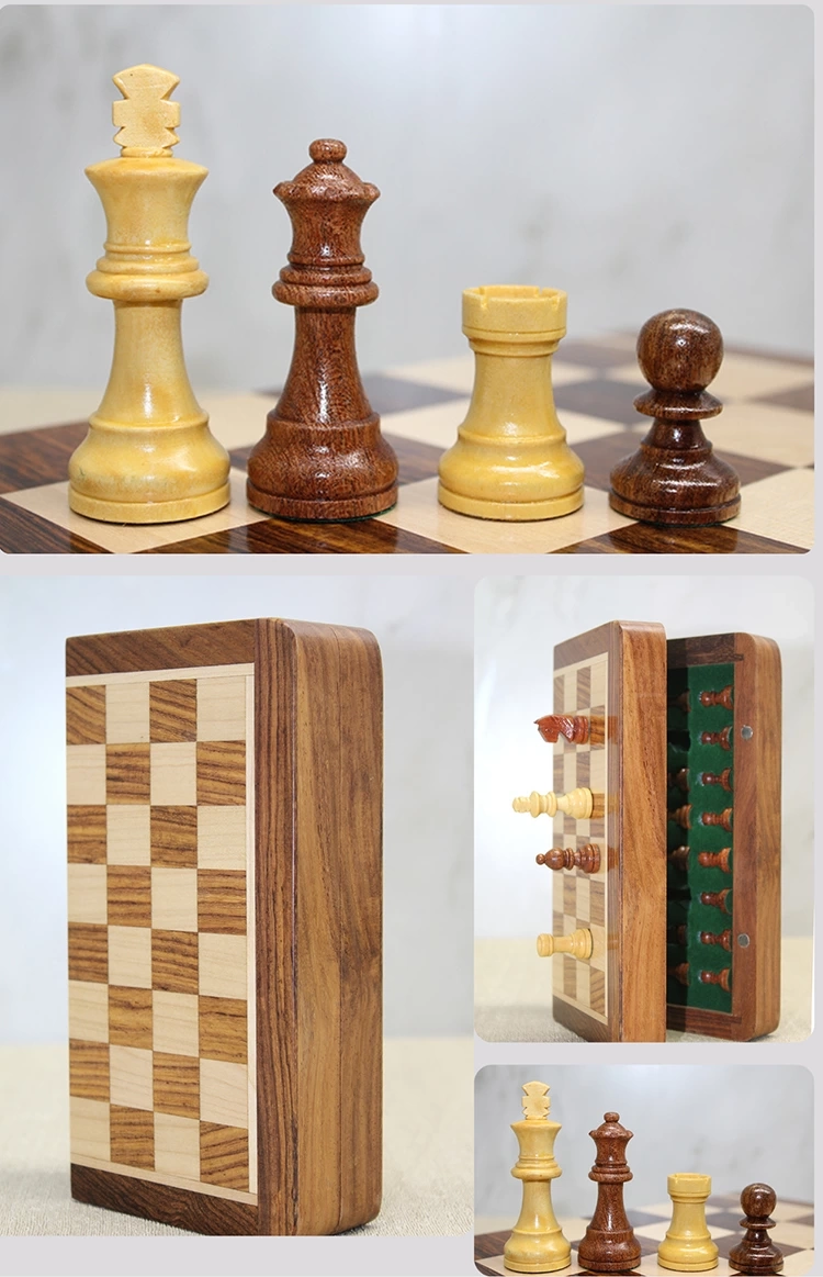 Özel Vernikli Mıknatıs Taşlı Ahşap Katlanabilir Kutulu Satranç Oyunu 12.5 Cm G220 - Lisinya