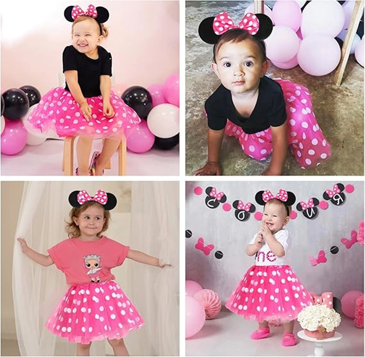 Pembe Fiyonklu Minnie Mouse Tacı Mini Kulak - Lisinya