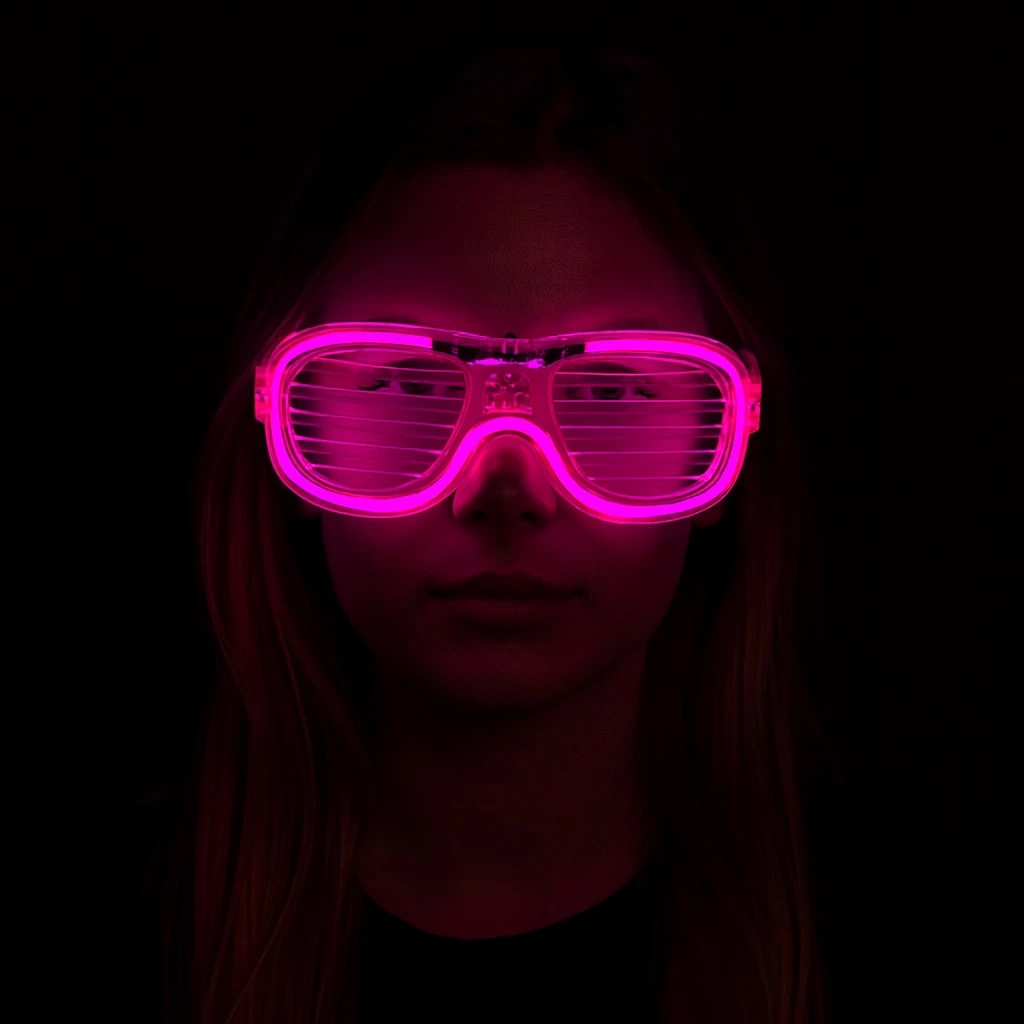 Pembe Led Işıklı Parti Gözlüğü - Neon Glow Şerit Gözlük 3 Modlu - Lisinya