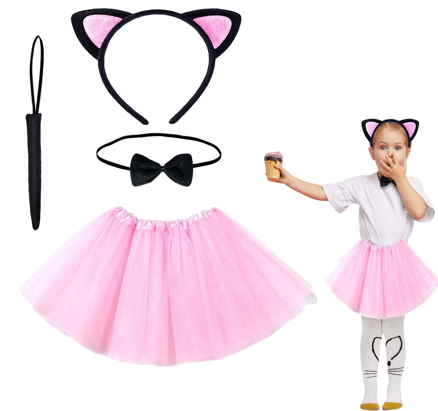 Pembe Renk Etekli Kedi Kostüm Seti (tütü, Taç, Papyon, Kuyruk) - Lisinya