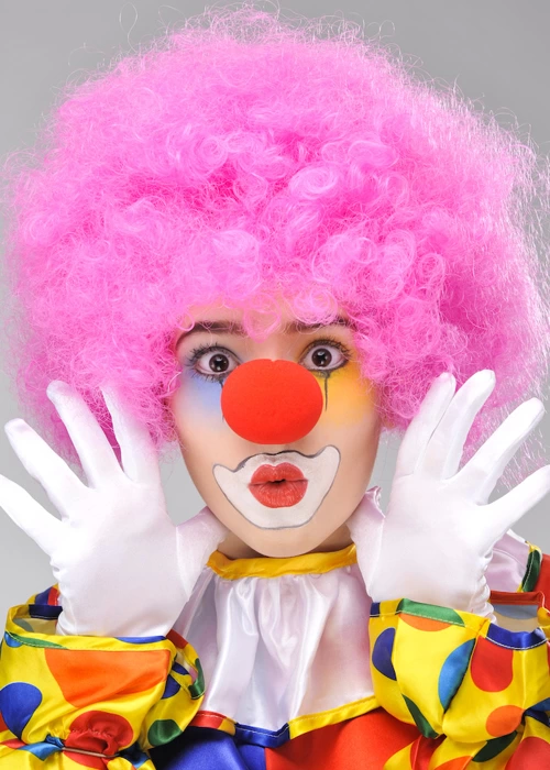 Pembe Renk Kıvırcık Afro Bonus Peruk Takma Saç Ve Kırmızı Burun Seti - Lisinya