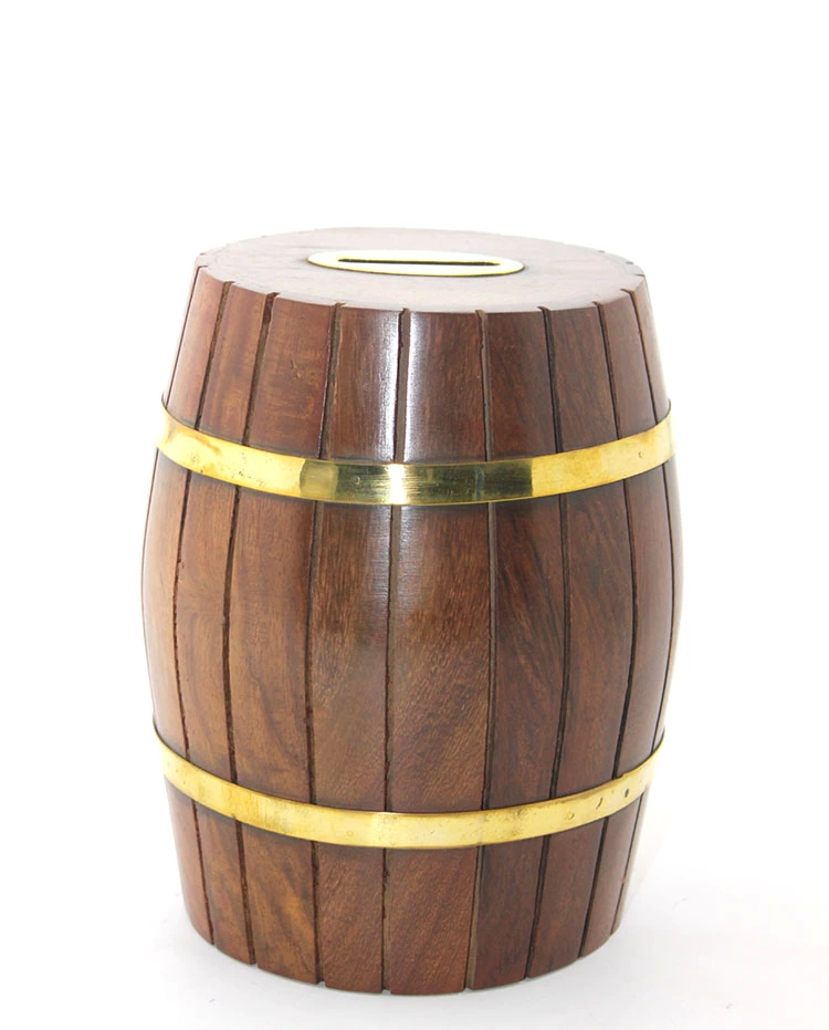 Pirinç Ahşap Fıçı Kumbara 15 Cm Wb538 - Lisinya