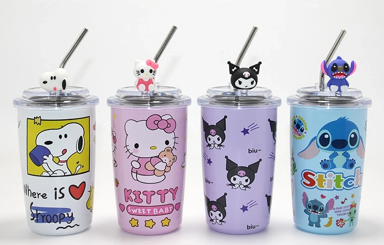 Popüler Karakter Figürlü Isı Muhafazalı Metal Pipetli Çelik Kupa Alk4430 - Lisinya