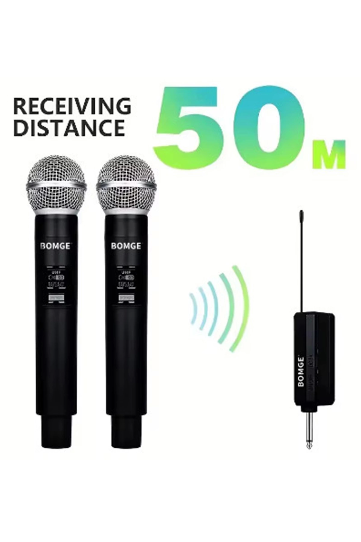 Profesyonel Çiftli Kablosuz Mikrofon Seti Karaoke Şarj Edilebilir 50 Metre Mesafe - Lisinya