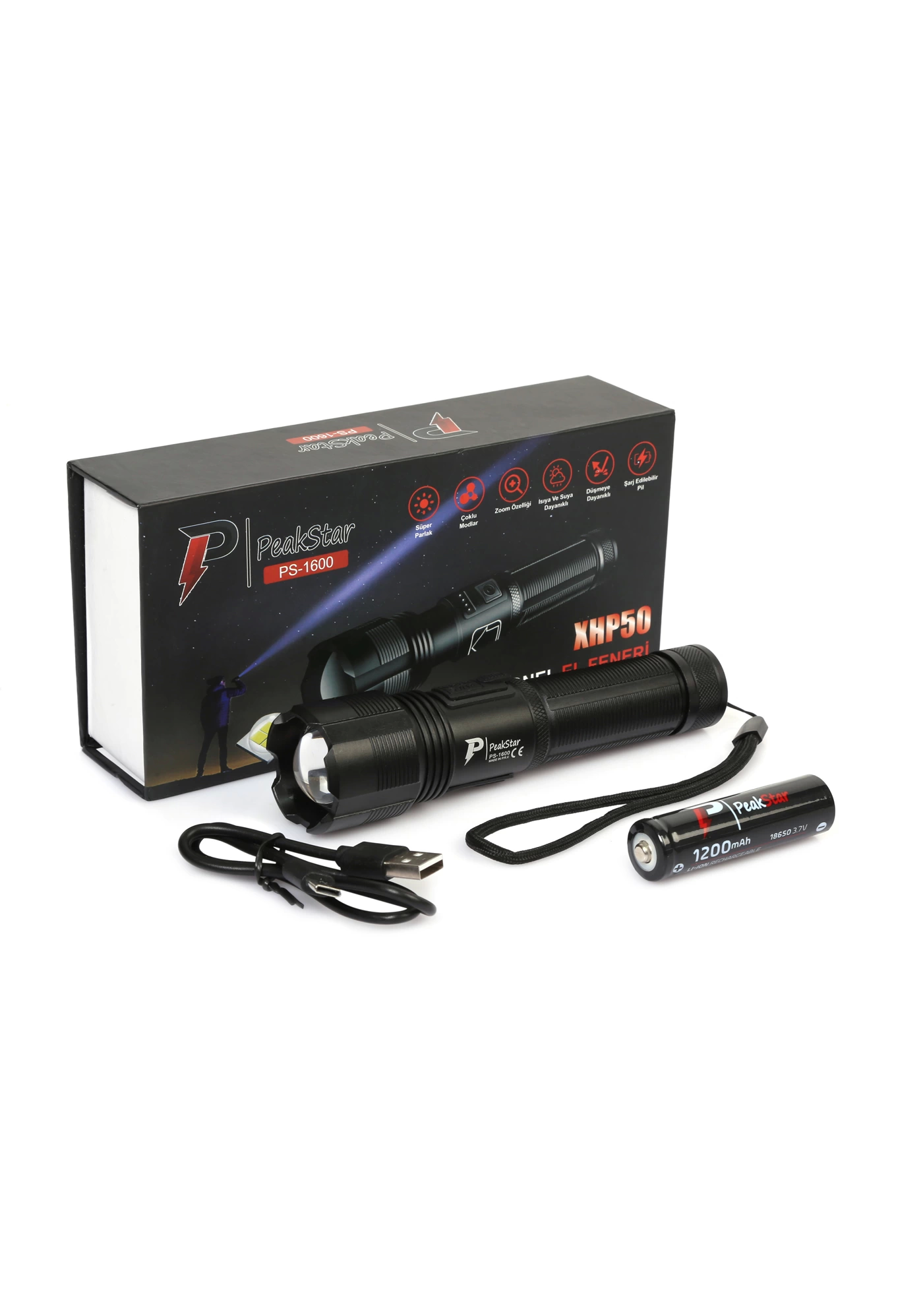 Ps-1600 Süper Parlak Led Zoomlu 5 Mod Su Geçirmez Profesyonel Kamp Bekçi Avcı Feneri - Lisinya Ps-1600 Süper Parlak Led Zoomlu 5 Mod Su Geçirmez Profesyonel Kamp Bekçi Avcı Feneri - Lisinya