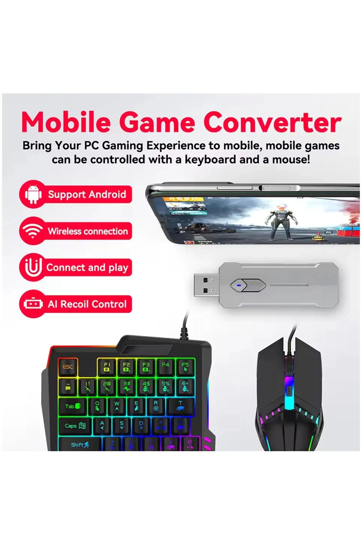Pubg Mobil Oyun Kiti 5in1 Bt5.3 Klavye Mouse Dönüştürücü Seti Pugb Seti - Lisinya