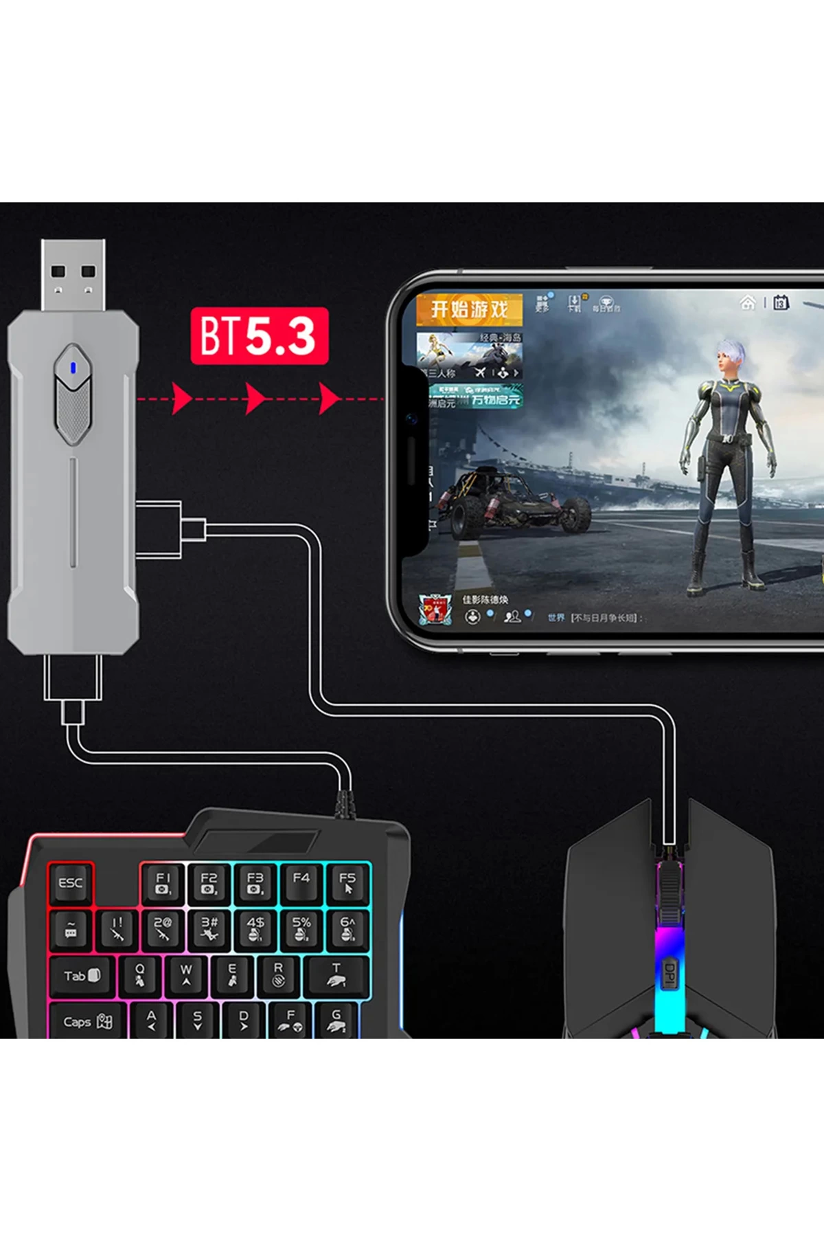 Pubg Mobil Oyun Kiti 5in1 Bt5.3 Klavye Mouse Dönüştürücü Seti Pugb Seti - Lisinya