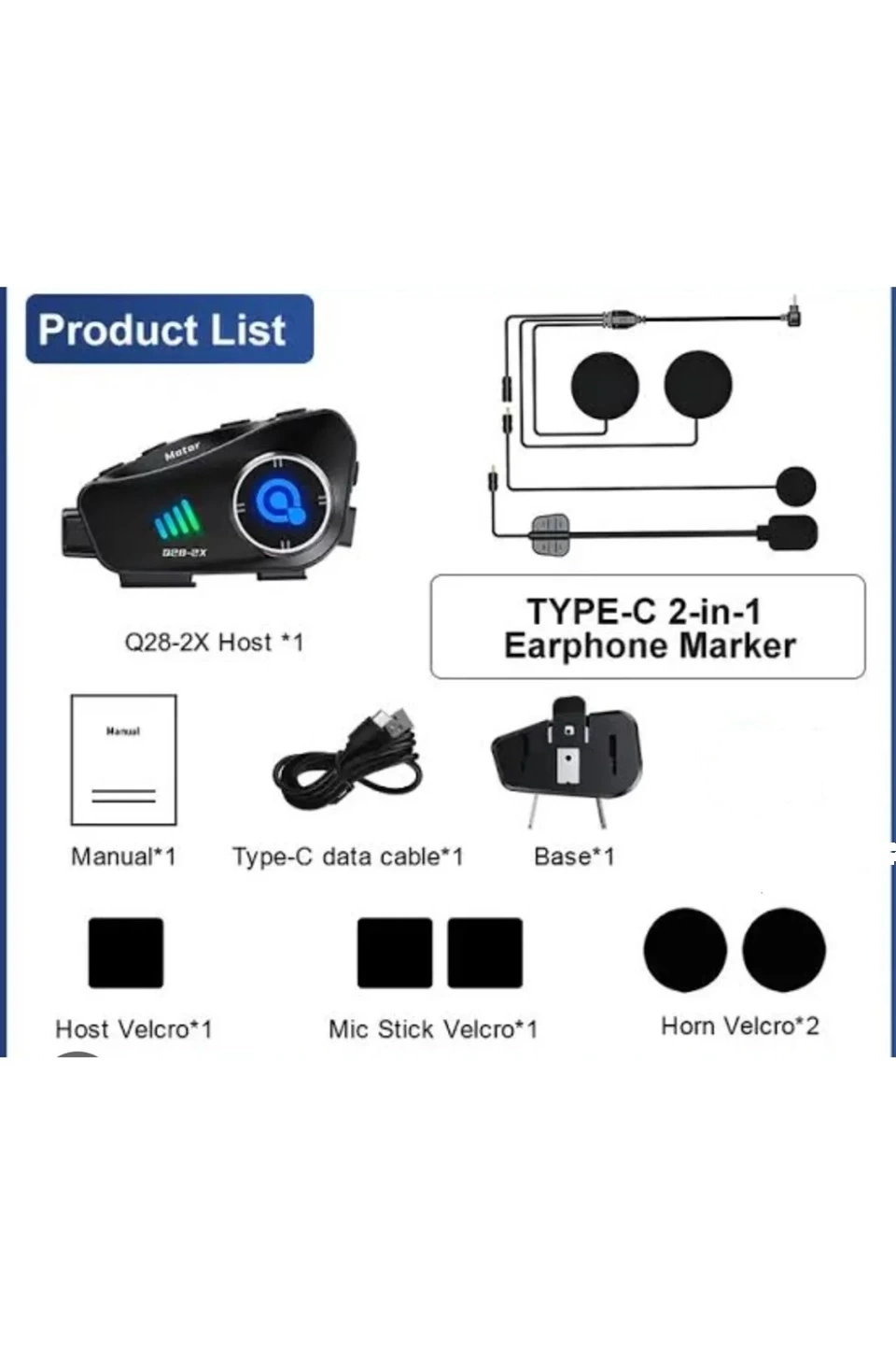 Q28 2x 2 Eşleşmeli Motosiklet Kask Bluetooth Kulaklık 1080p Kamera Su Geçirmez Intercom - Lisinya