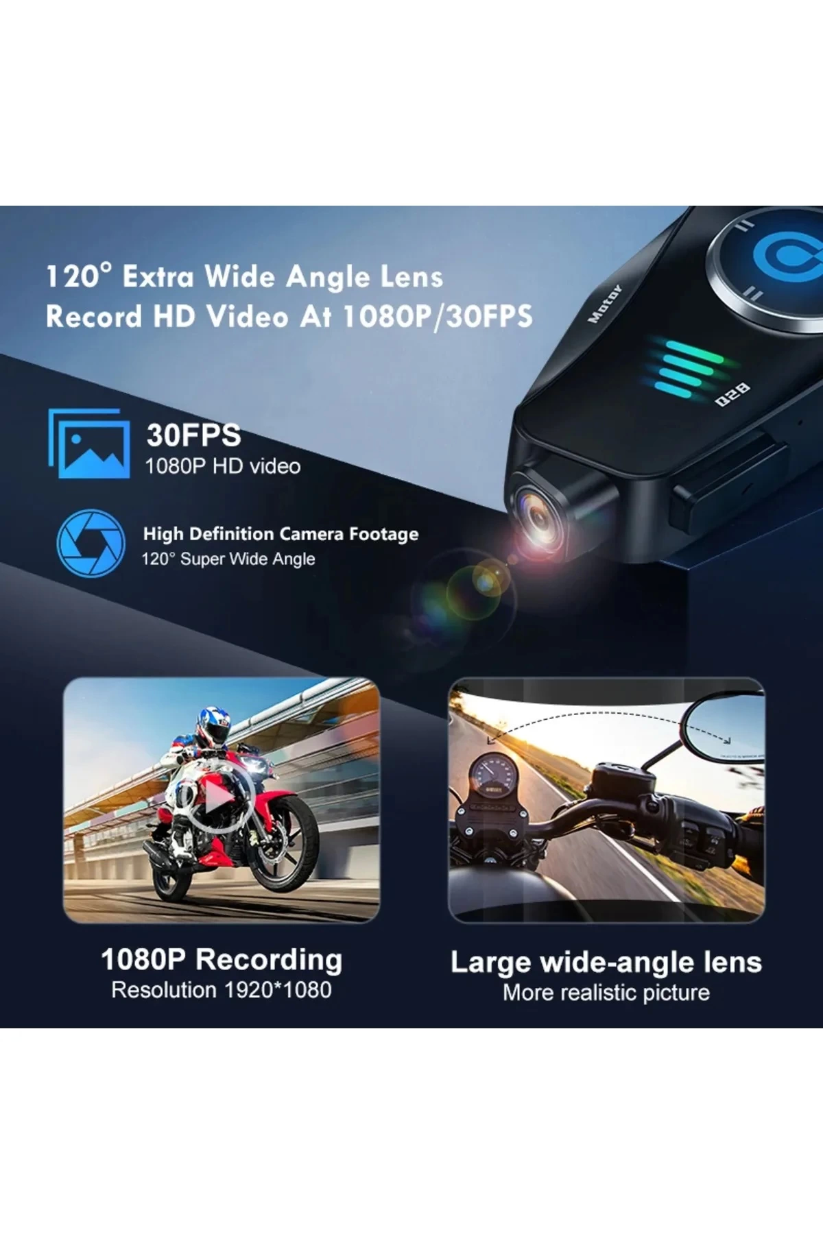 Q28 Motosiklet Kask Bluetooth Kulaklık 1080p Kamera Interkom Kulaklık Su Geçirmez Intercom - Lisinya