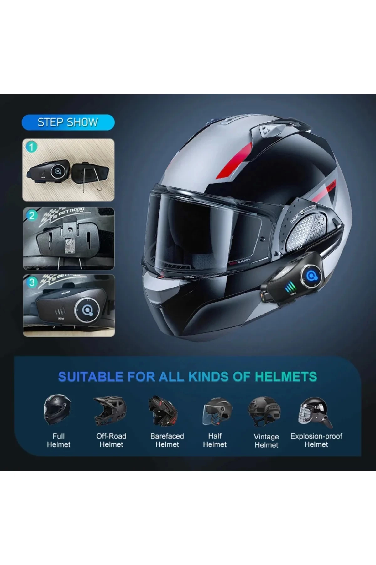 Q28 Motosiklet Kask Bluetooth Kulaklık 1080p Kamera Interkom Kulaklık Su Geçirmez Intercom - Lisinya