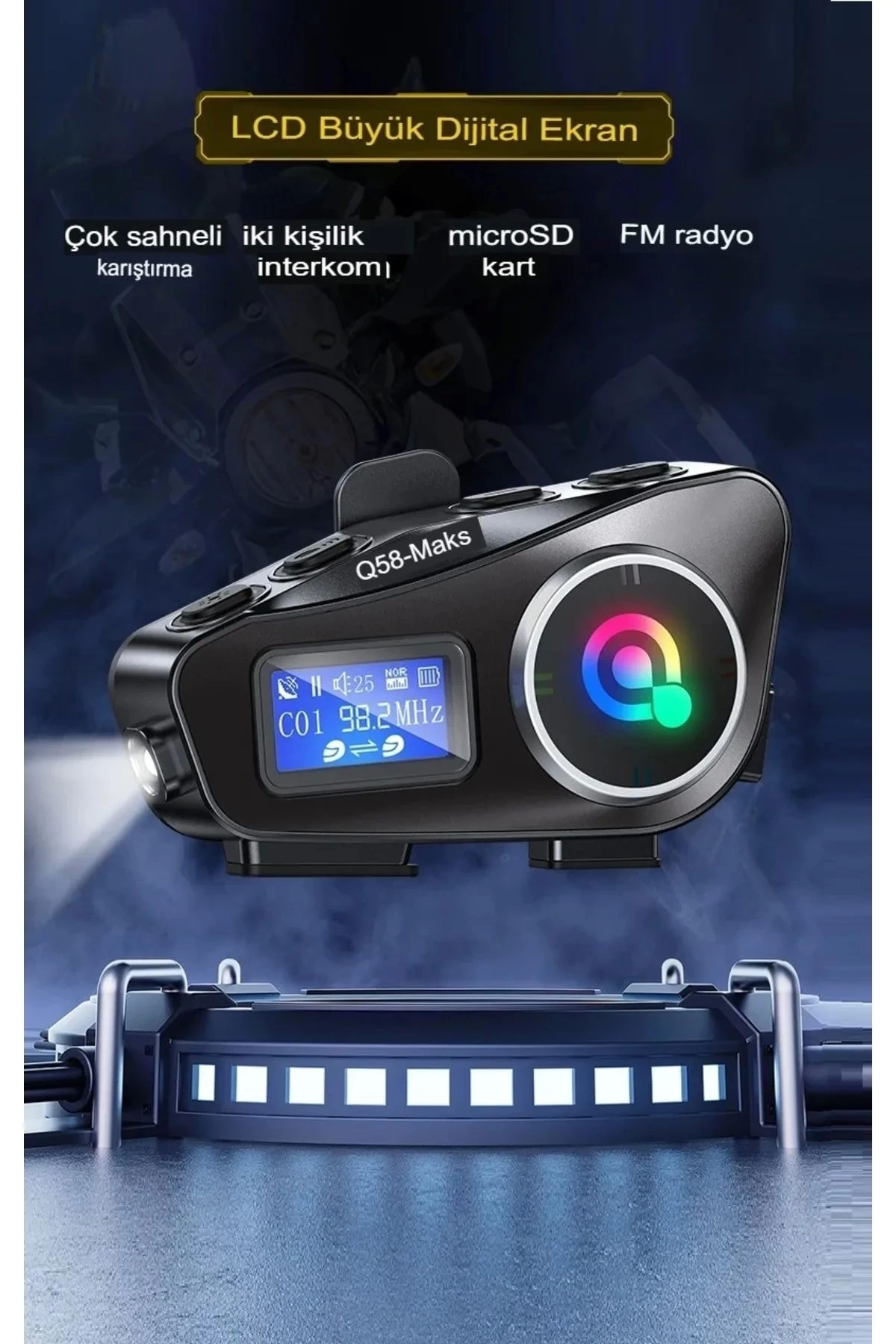Q58-max Radyolu 2 Kişi Bağlantılı Bluetooth Kask Kulaklık Ekranlı Fenerli Müzik Ve Telsiz Intercom - Lisinya Q58-max Radyolu 2 Kişi Bağlantılı Bluetooth Kask Kulaklık Ekranlı Fenerli Müzik Ve Telsiz Intercom - Lisinya
