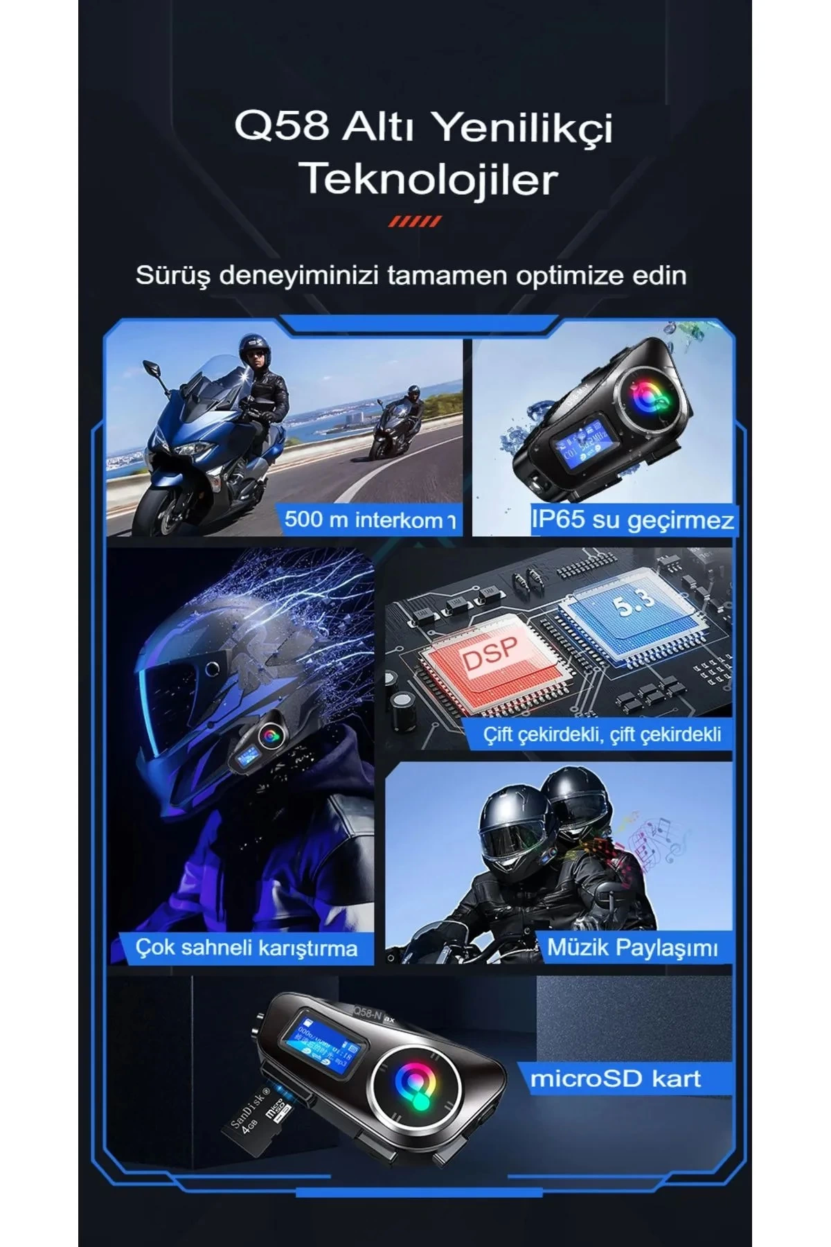 Q58-max Radyolu 2 Kişi Bağlantılı Bluetooth Kask Kulaklık Ekranlı Fenerli Müzik Ve Telsiz Intercom - Lisinya Q58-max Radyolu 2 Kişi Bağlantılı Bluetooth Kask Kulaklık Ekranlı Fenerli Müzik Ve Telsiz Intercom - Lisinya