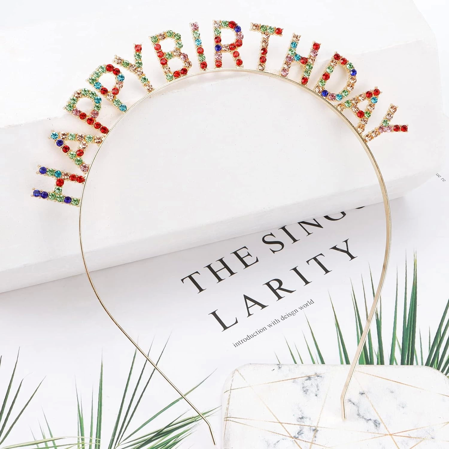 Rengarenk Kristal Taşlı Ekstra Lüks Gümüş Kaplama Happy Birthday Taç 16x17 Cm - Lisinya