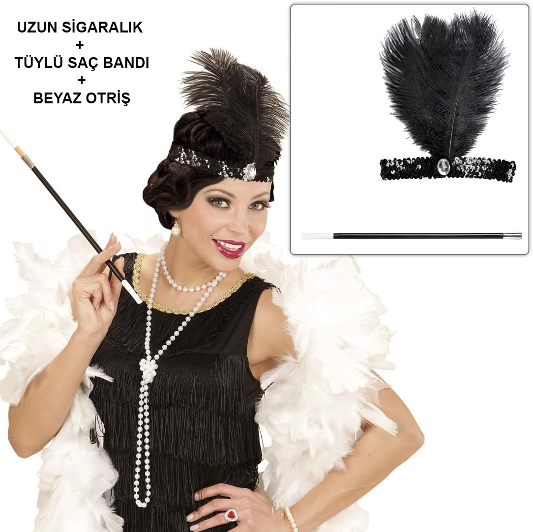 Retro Charliston Otrişli Aksesuar Seti – 2039ler 9039lar Gatsby Kostüm Seti - Lisinya