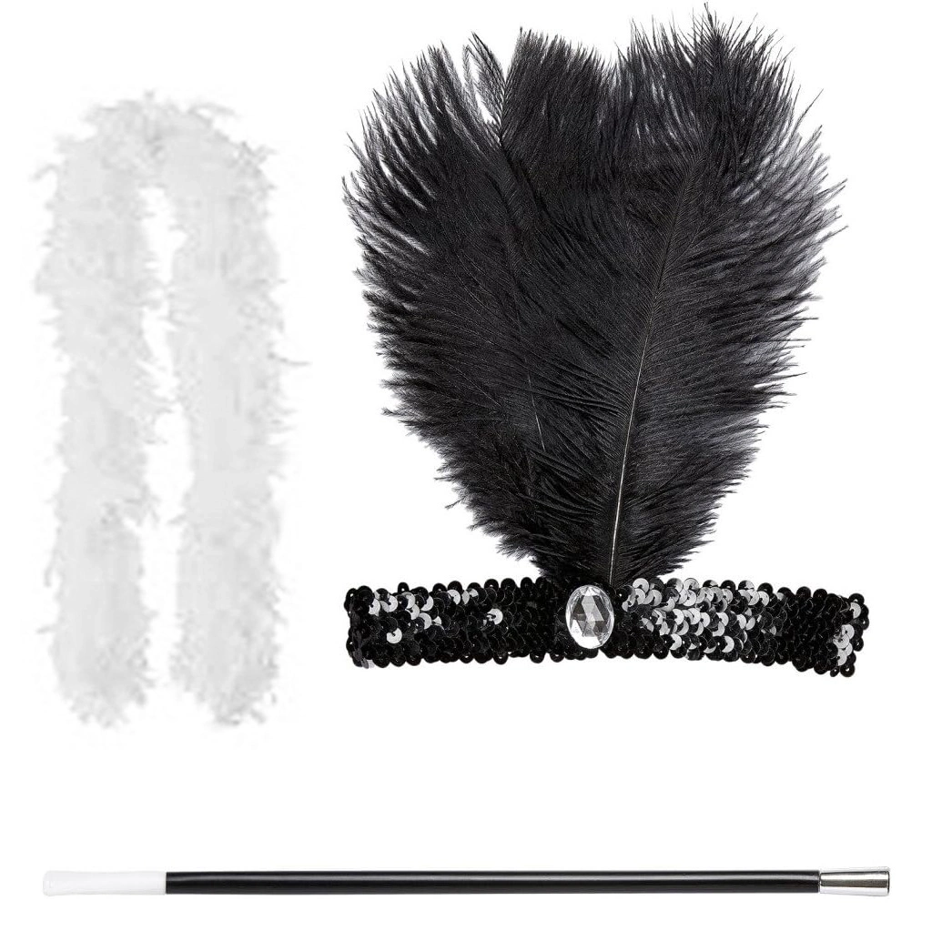 Retro Charliston Beyaz Otrişli Aksesuar Seti – 2039ler 9039lar Gatsby Kostüm Seti - Lisinya