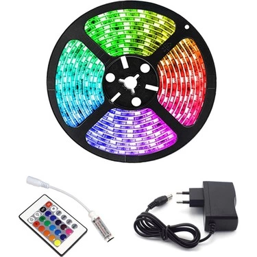 Rgb Şerit 5 Metre 16 Renkli Kumandalı Adaptörlü Çift Taraflı Bant - Lisinya