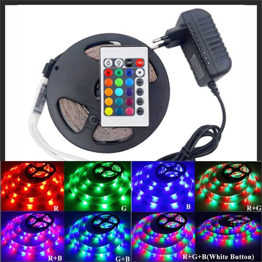 Rgb Şerit 5 Metre 16 Renkli Kumandalı Adaptörlü Çift Taraflı Bant - Lisinya