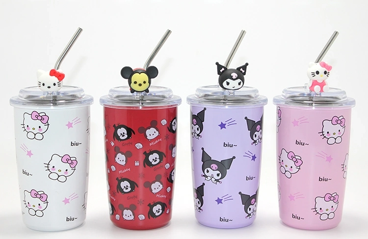 Sanrio Hello Kitty & Kuromi Figürlü Isı Muhafazalı Metal Pipetli Çelik Kupa Alk4428 - Lisinya