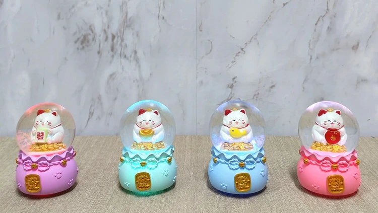 Şans Kedisi Işıklı Kar Küresi Alk4914 - Lisinya