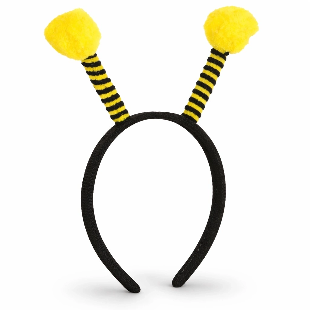 Sarı Siyah Arı Antenli Taç - Çocuk Arı Tacı Mega Ponponlu - Lisinya