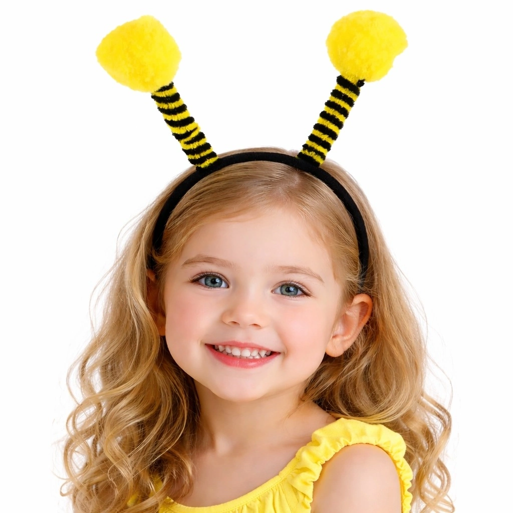 Sarı Siyah Arı Antenli Taç - Çocuk Arı Tacı Mega Ponponlu - Lisinya