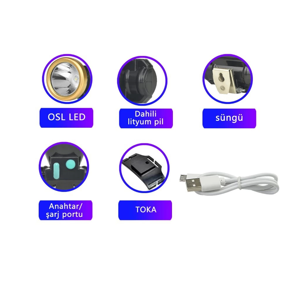 Şarjlı Baret Lambası Osl Led  Wt-065 - Lisinya