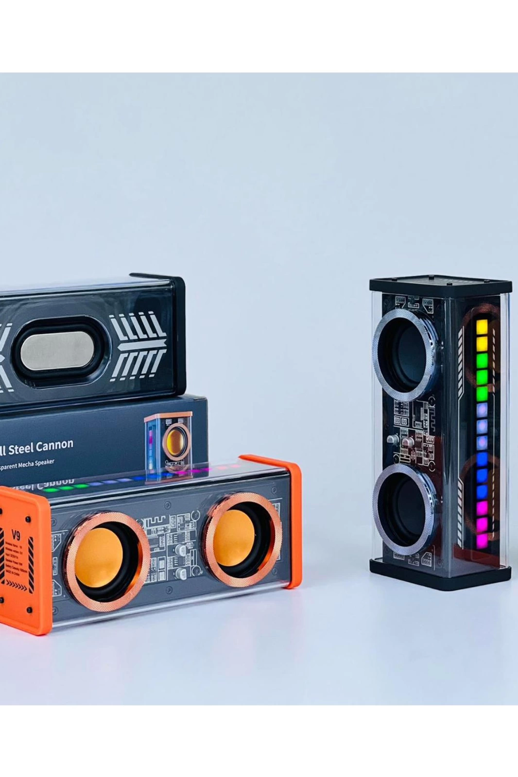 Şeffaf Mecha Müzik Tws Stereo Rgb İşıklı Hoparlör Kablosuz Bluetooth 5.0 Taşınabilir Hoparlör V9 - Lisinya
