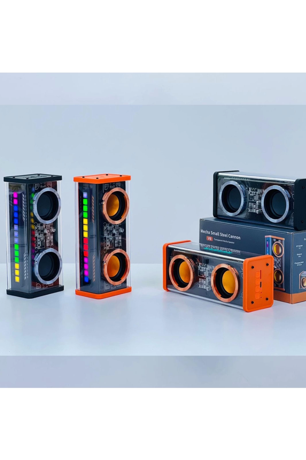 Şeffaf Mecha Müzik Tws Stereo Rgb İşıklı Hoparlör Kablosuz Bluetooth 5.0 Taşınabilir Hoparlör V9 - Lisinya