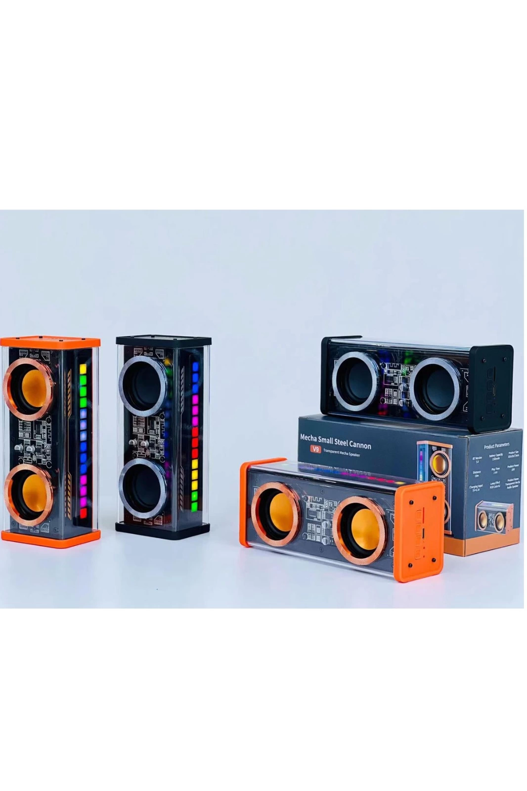 Şeffaf Mecha Müzik Tws Stereo Rgb İşıklı Hoparlör Kablosuz Bluetooth 5.0 Taşınabilir Hoparlör V9 - Lisinya