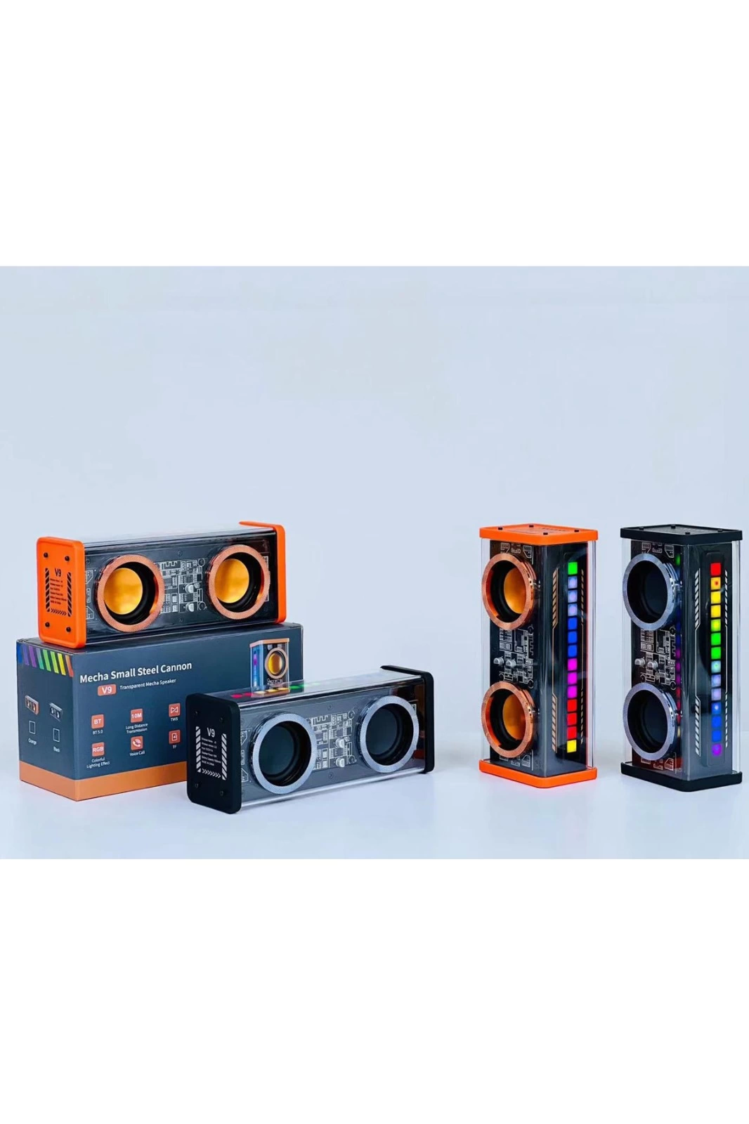 Şeffaf Mecha Müzik Tws Stereo Rgb İşıklı Hoparlör Kablosuz Bluetooth 5.0 Taşınabilir Hoparlör V9 - Lisinya
