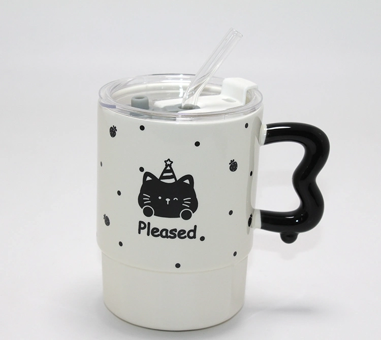 Sevimli Ayı Figürlü Pipetli Kapaklı Porselen Kupa Bardak Alk5041 - Lisinya