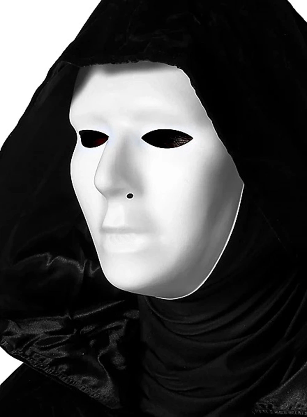 Siyah Kapüşonlu 120 Cm Pelerin Ve Beyaz Boyanabilir Tam Yüz Maske - Lisinya Siyah Kapüşonlu 120 Cm Pelerin Ve Beyaz Boyanabilir Tam Yüz Maske - Lisinya