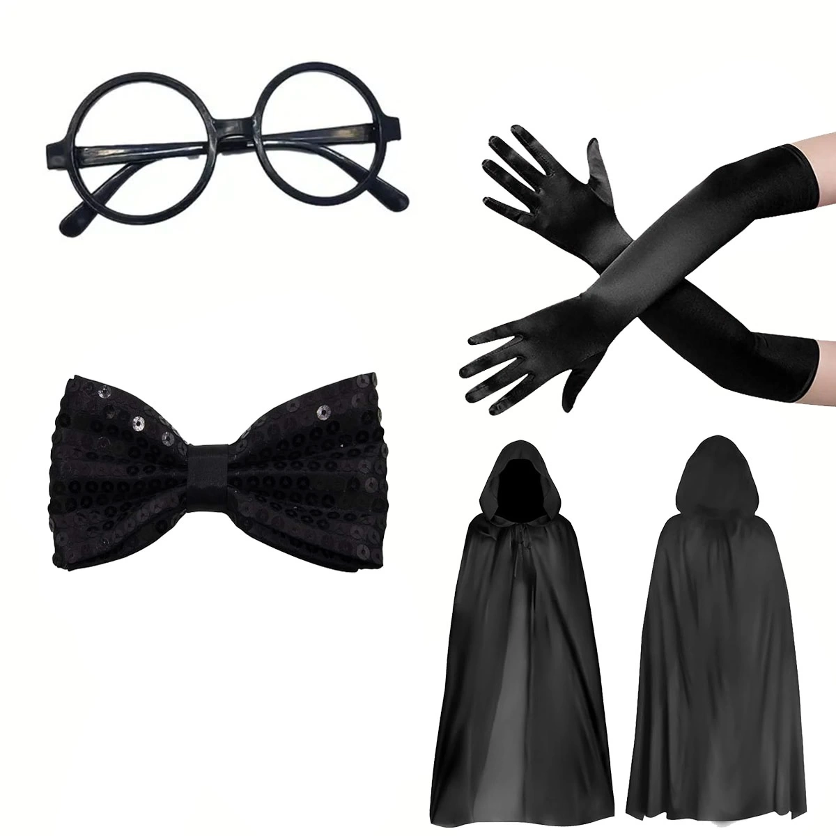 Siyah Kapüşonlu Büyücü Ve Cadı Pelerin Kostüm Seti (4 Parça) - Lisinya Siyah Kapüşonlu Büyücü Ve Cadı Pelerin Kostüm Seti (4 Parça) - Lisinya