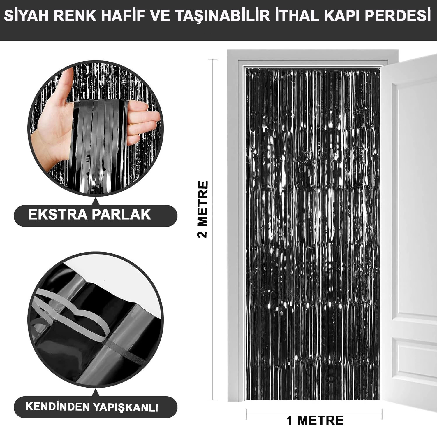 Siyah Renk Ekstra Metalize Parlak Saçaklı Arka Fon Perde İthal A Kalite 1x2 Metre - Lisinya Siyah Renk Ekstra Metalize Parlak Saçaklı Arka Fon Perde İthal A Kalite 1x2 Metre - Lisinya