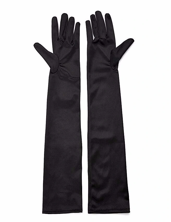 Siyah Renk Likralı Dirseğe Kadar Uzun Kumaş Eldiven 40 Cm - Lisinya