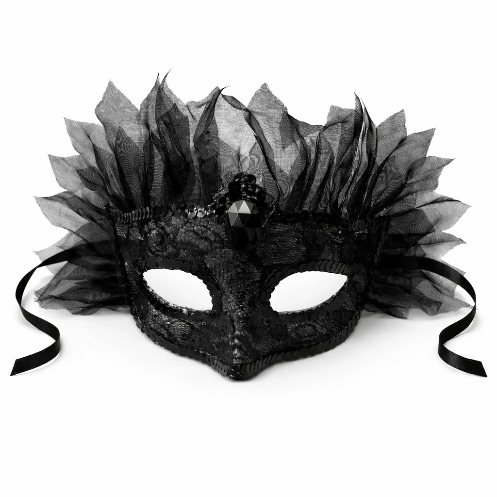 Siyah Taşlı Venedik Maskesi Lüks Tüllü Parti Maskesi - Lisinya